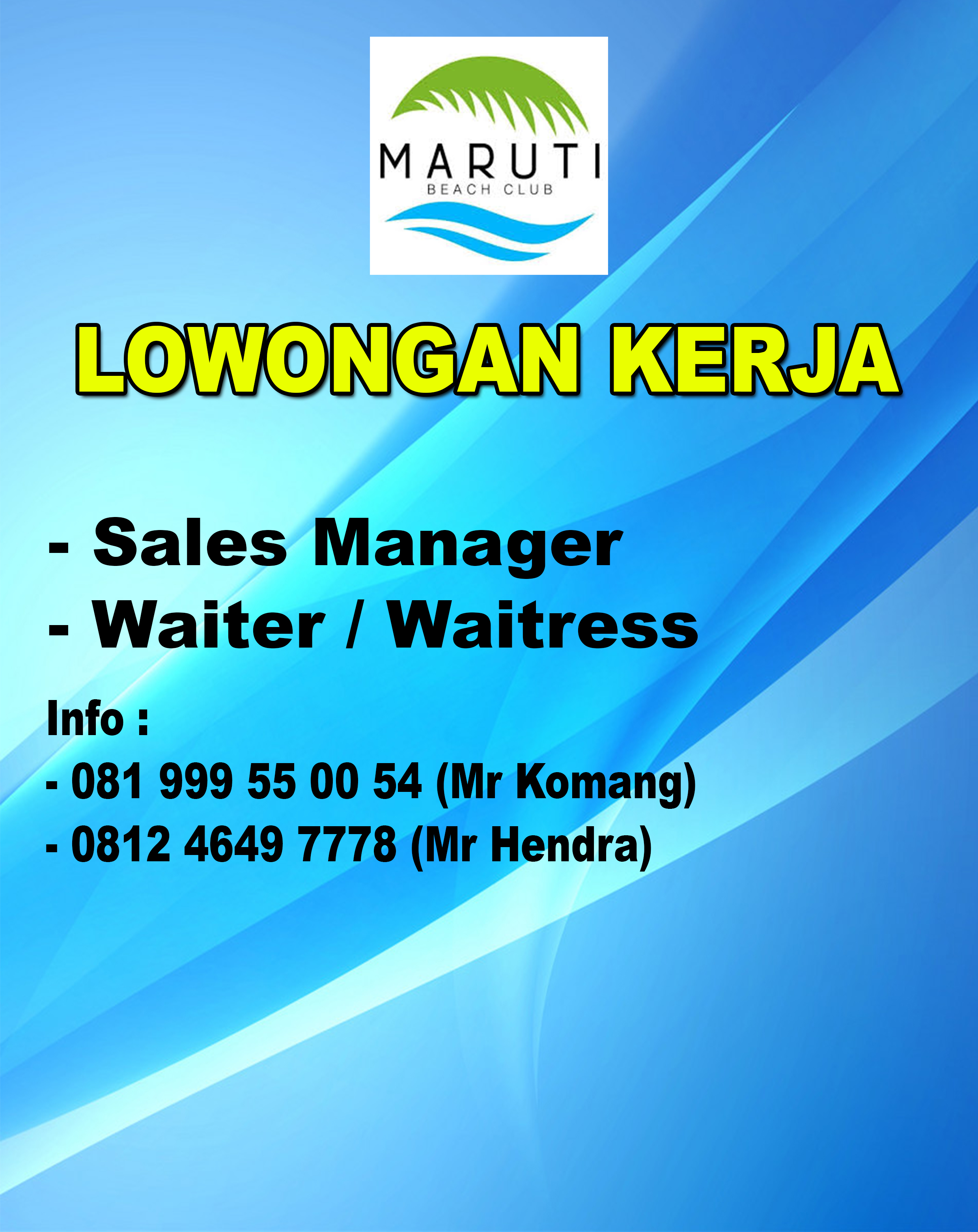 16 Lowongan Waiter Maruti Beach Club